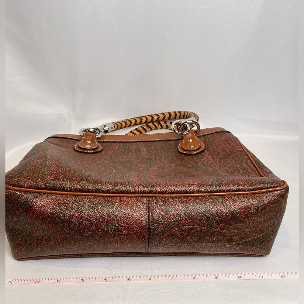 RARE Entro Paisley Handbag Satchel Satin Braided handles Fuchsia Lining vintage - Picture 13 of 16